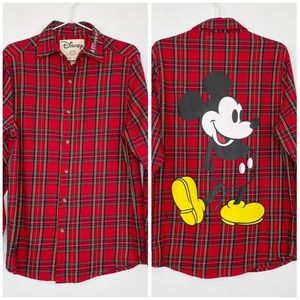 Disney Cakeworthy Plaid Flannel Mickey Mouse Button Up Shirt Unisex